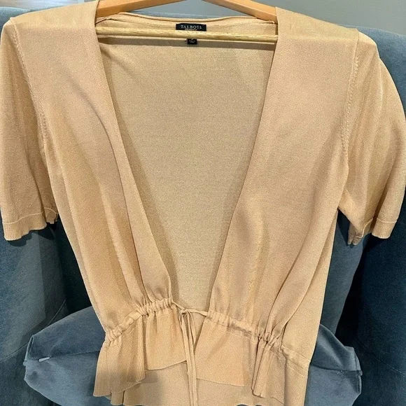 Talbots Gold Tie Front Knit Short Sleeve Top Size Small - Picture 1 of 9